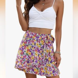 Floral Mini Wrap Ruffle Skirt